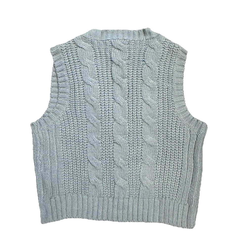American Eagle NWT XL dusty Blue Cable Knit Sleeveless Sweater Vest - Picture 3 of 13